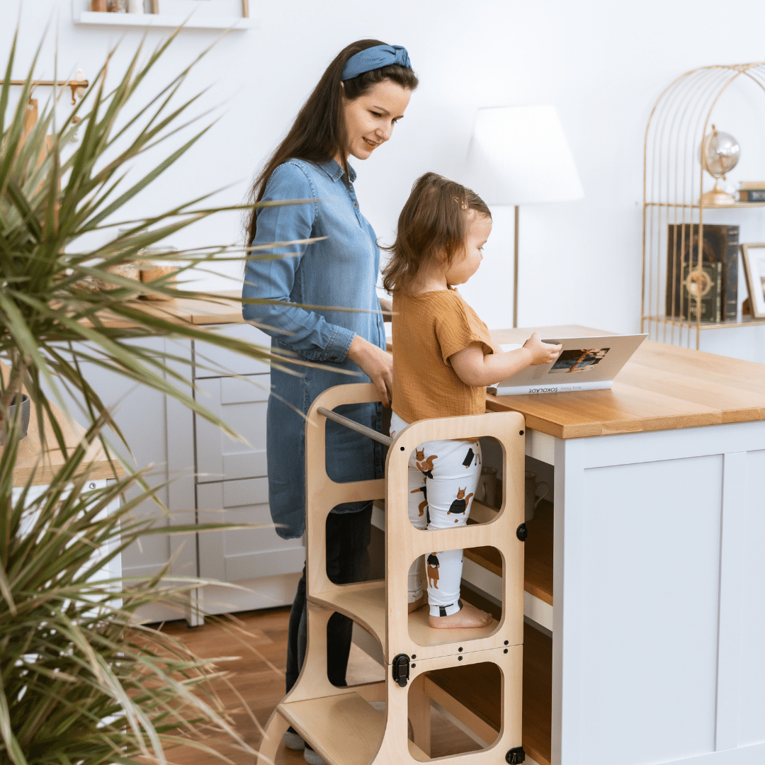 STEP'n'SIT® Fällbar Stegpall/Bord - Träfärgad