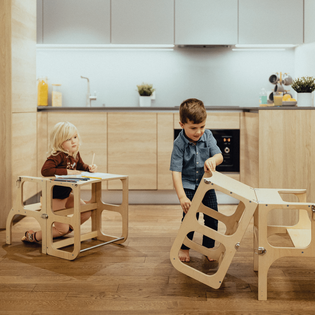 STEP'n'SIT® Fällbar Stegpall/Bord - Träfärgad