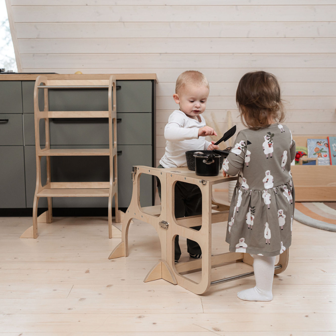 STEP'n'SIT® Fällbar Stegpall/Bord - Träfärgad