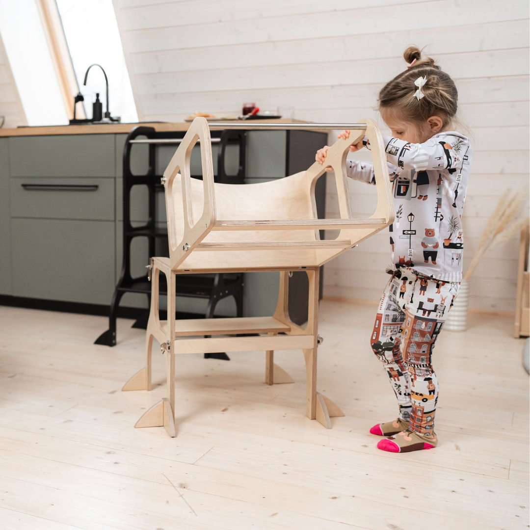 STEP'n'SIT® Fällbar Stegpall/Bord - Träfärgad