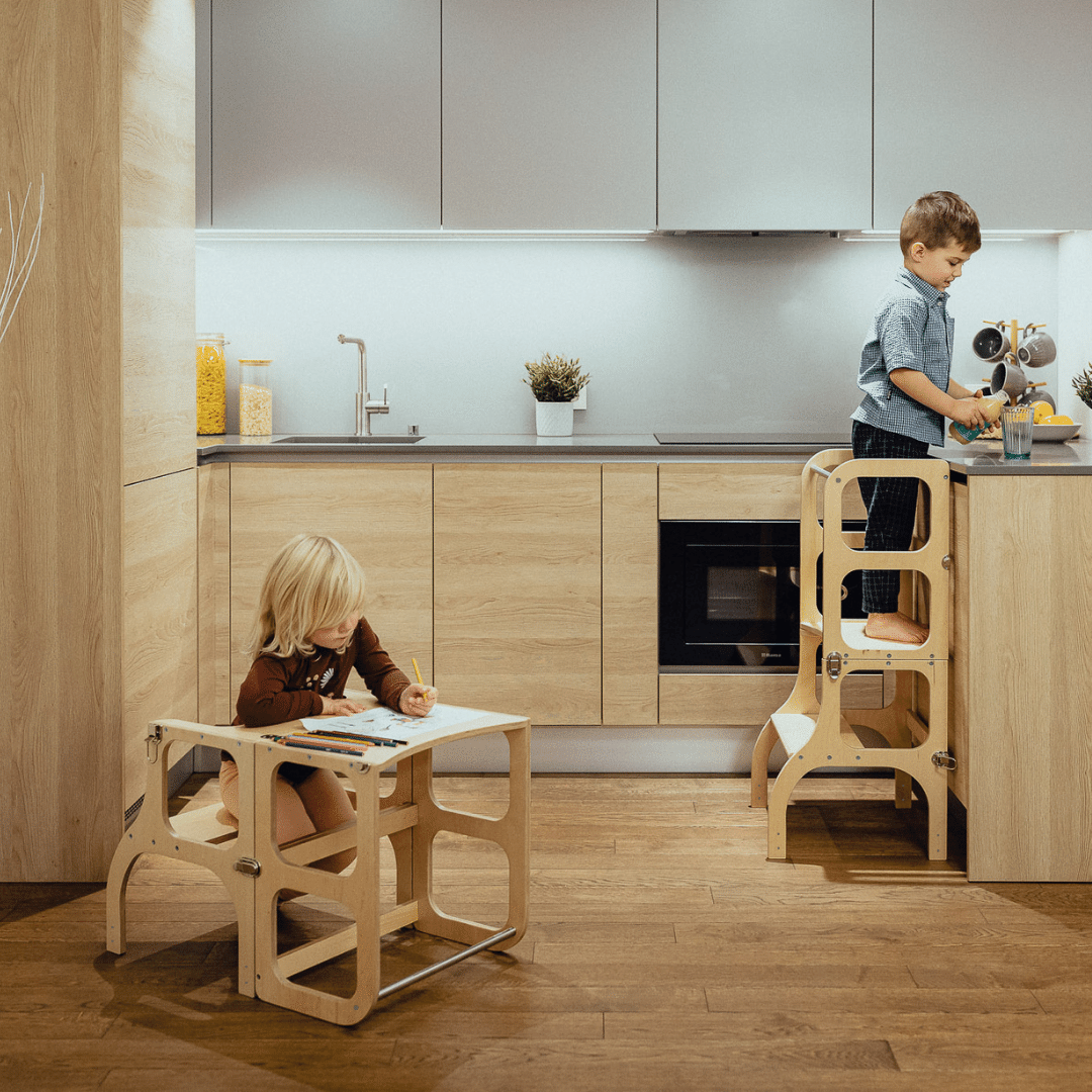 STEP'n'SIT® Fällbar Stegpall/Bord - Träfärgad