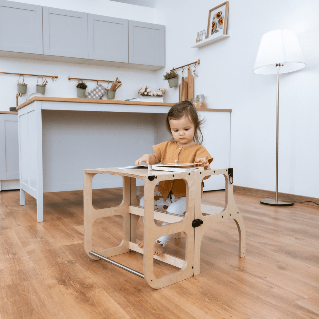 STEP'n'SIT® Fällbar Stegpall/Bord - Träfärgad