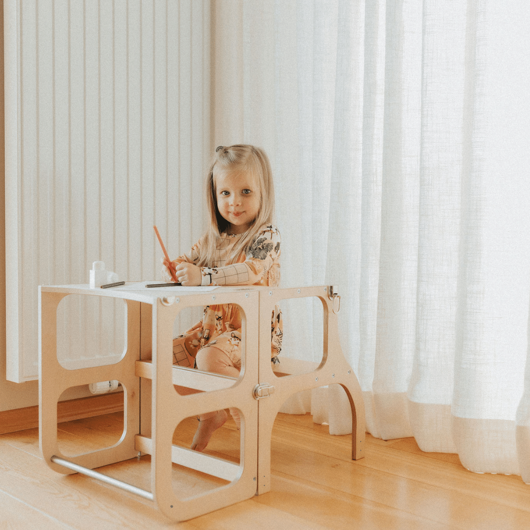 STEP'n'SIT® Fällbar Stegpall/Bord - Träfärgad - VentureKids