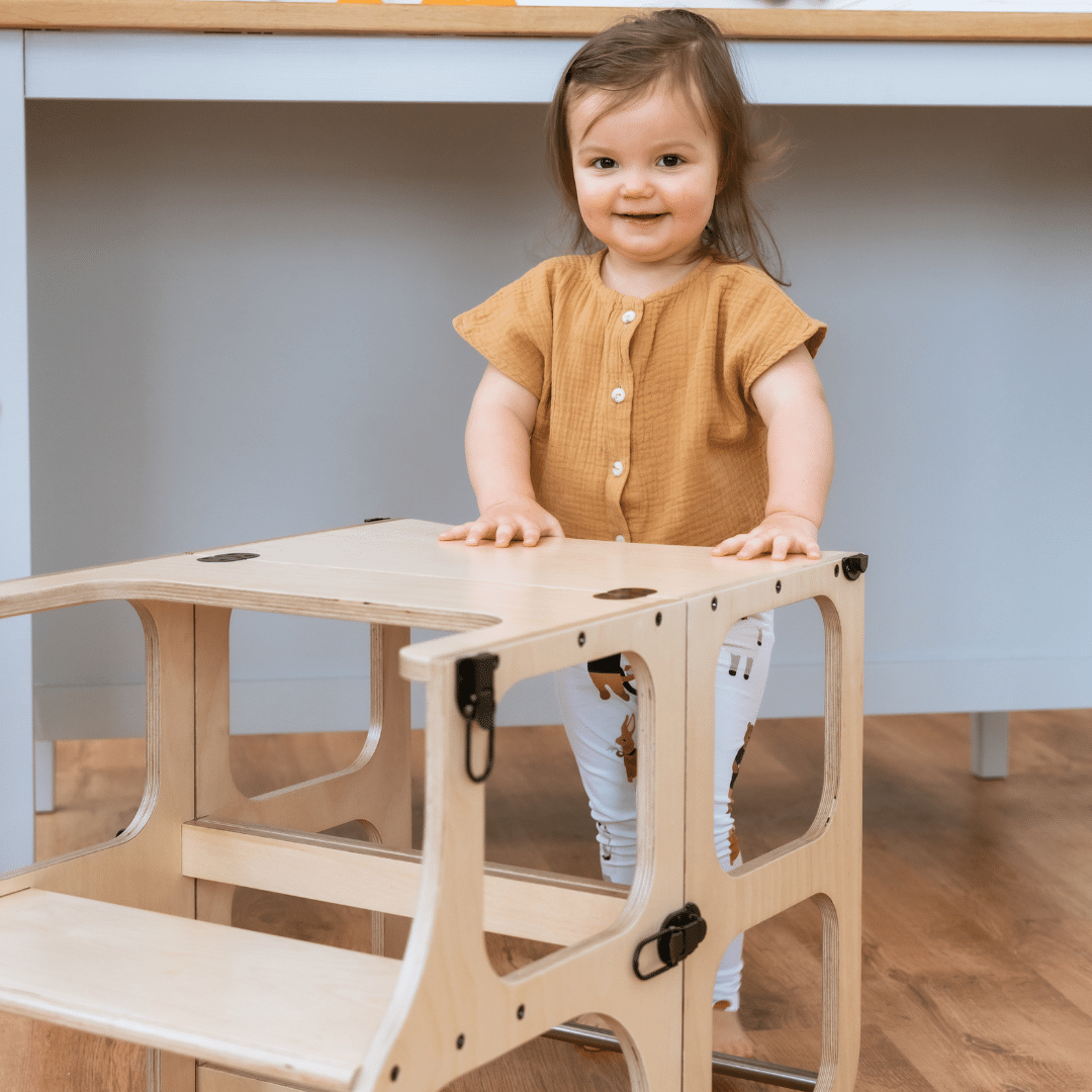 STEP'n'SIT® Fällbar Stegpall/Bord - Träfärgad
