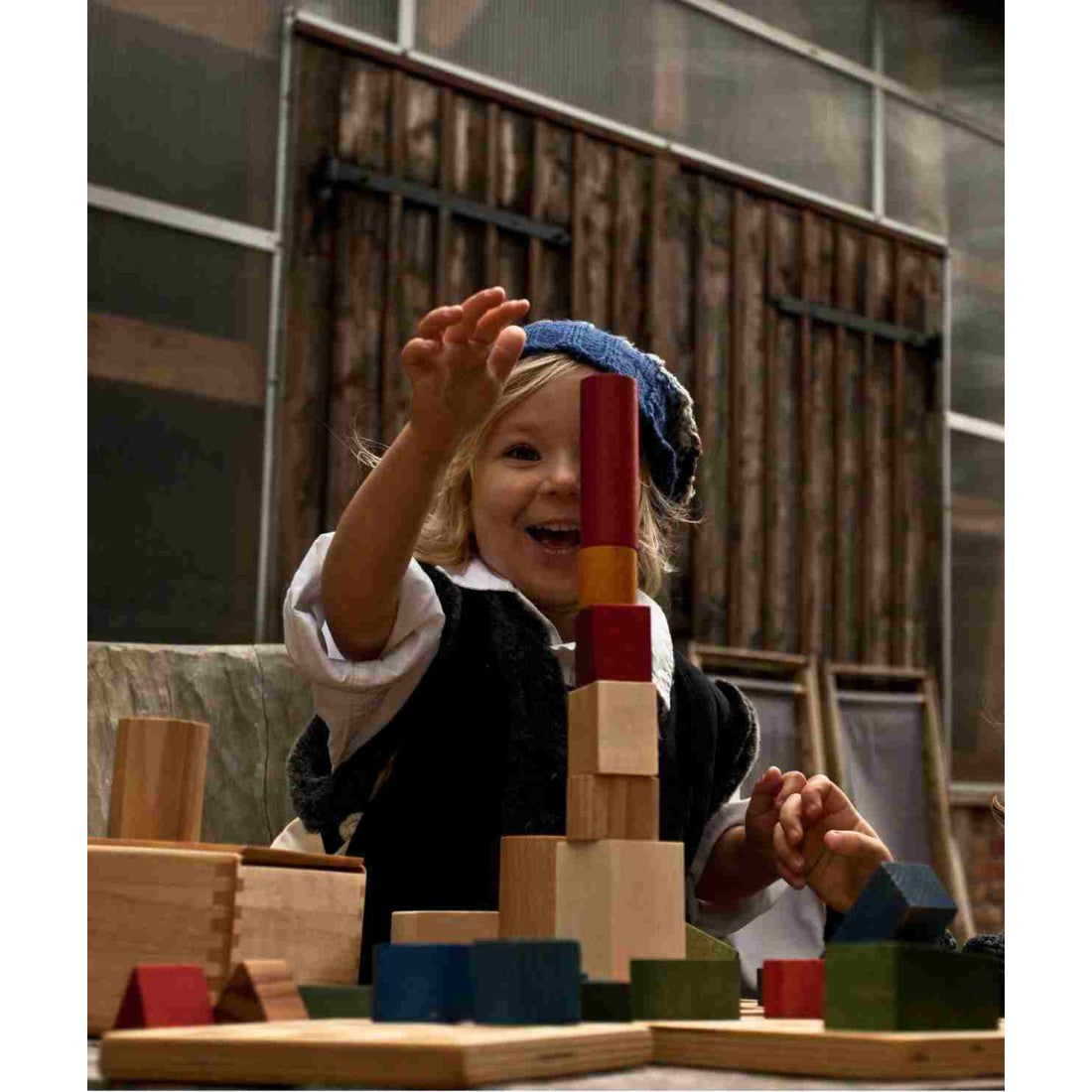 Wooden Blocks in a Box – Warm Colors, 54 Pieces - VentureKids