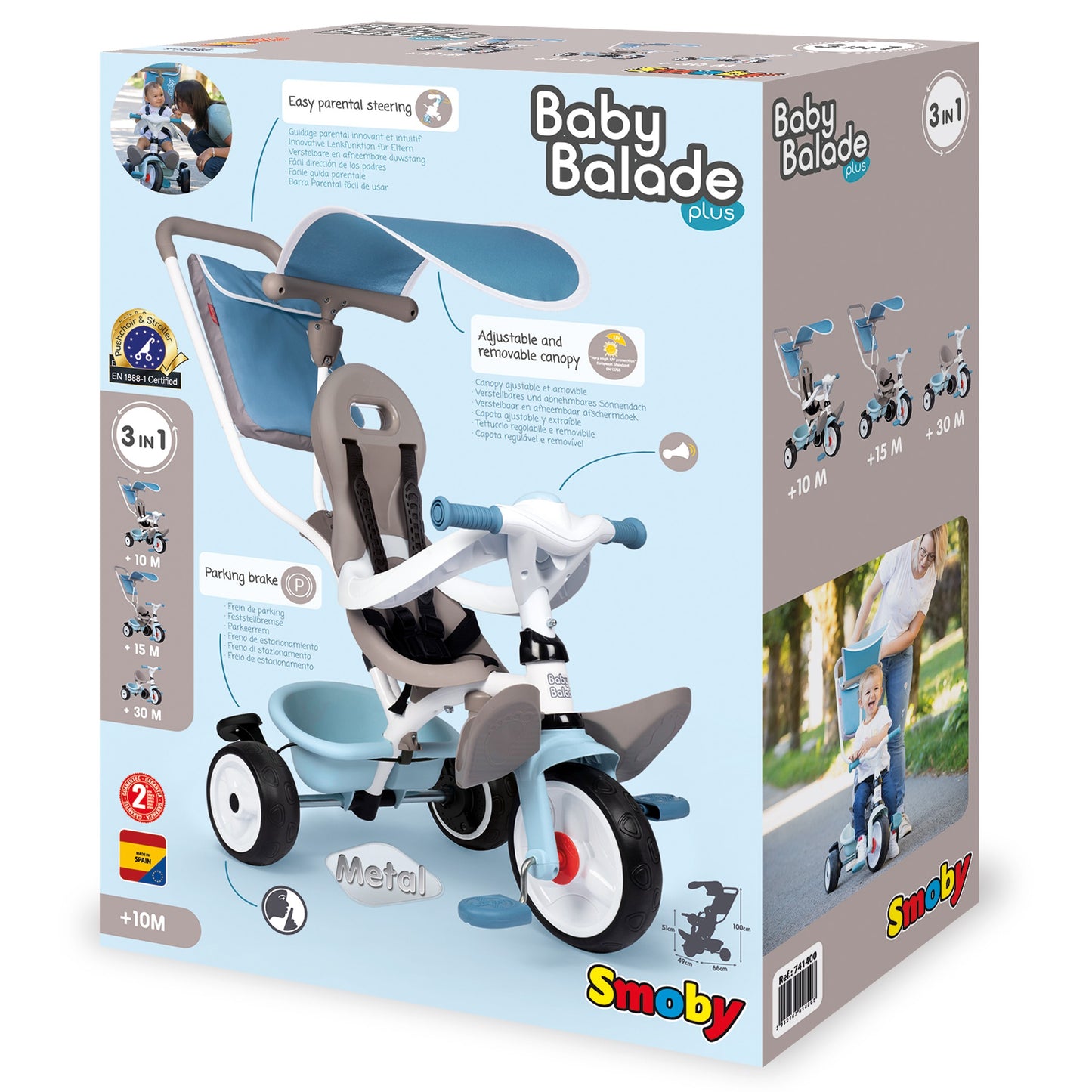 Smoby Trehjuling Baby Balade Plus, Blå - VentureKids