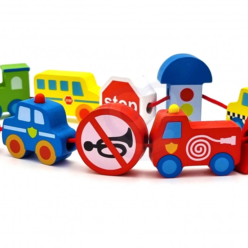 Car Shaped Wooden Threading Blocks - VentureKids