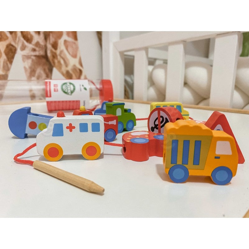 Car Shaped Wooden Threading Blocks - VentureKids