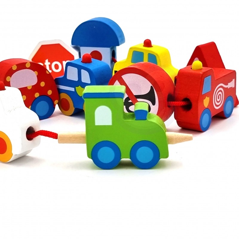 Car Shaped Wooden Threading Blocks - VentureKids