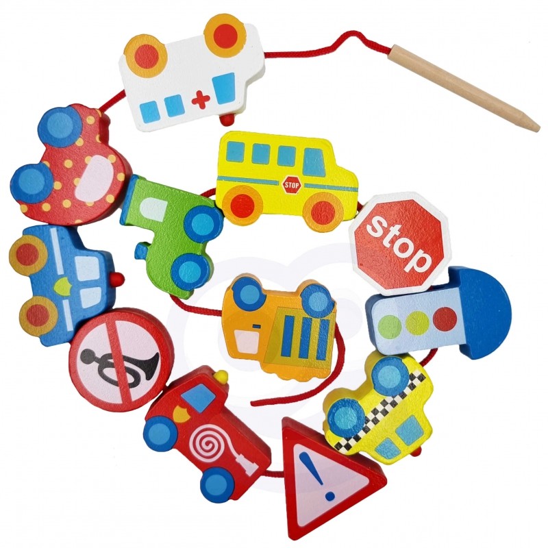 Car Shaped Wooden Threading Blocks - VentureKids