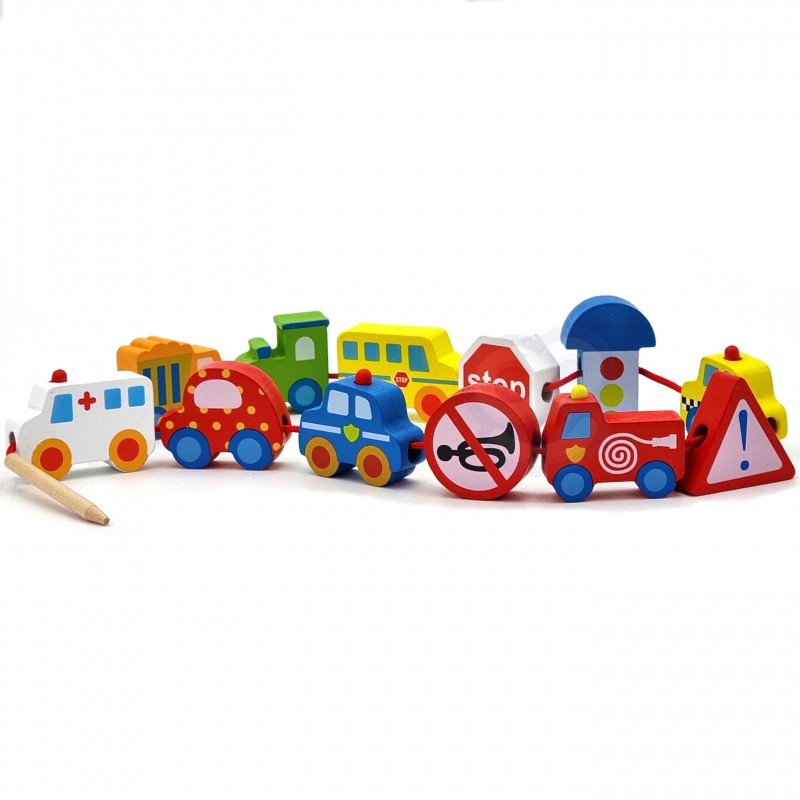 Car Shaped Wooden Threading Blocks - VentureKids