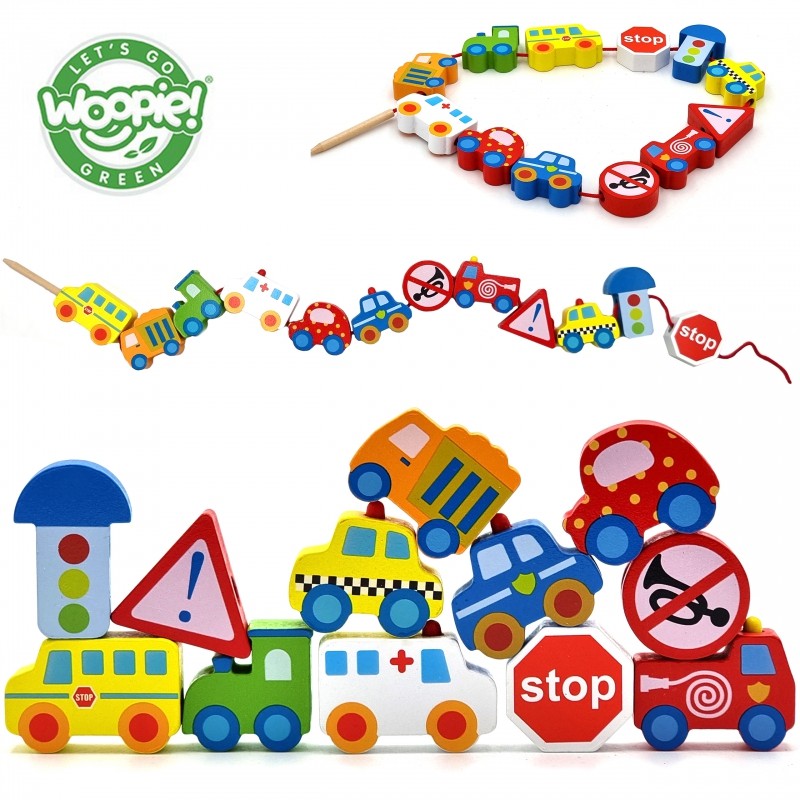 Car Shaped Wooden Threading Blocks - VentureKids