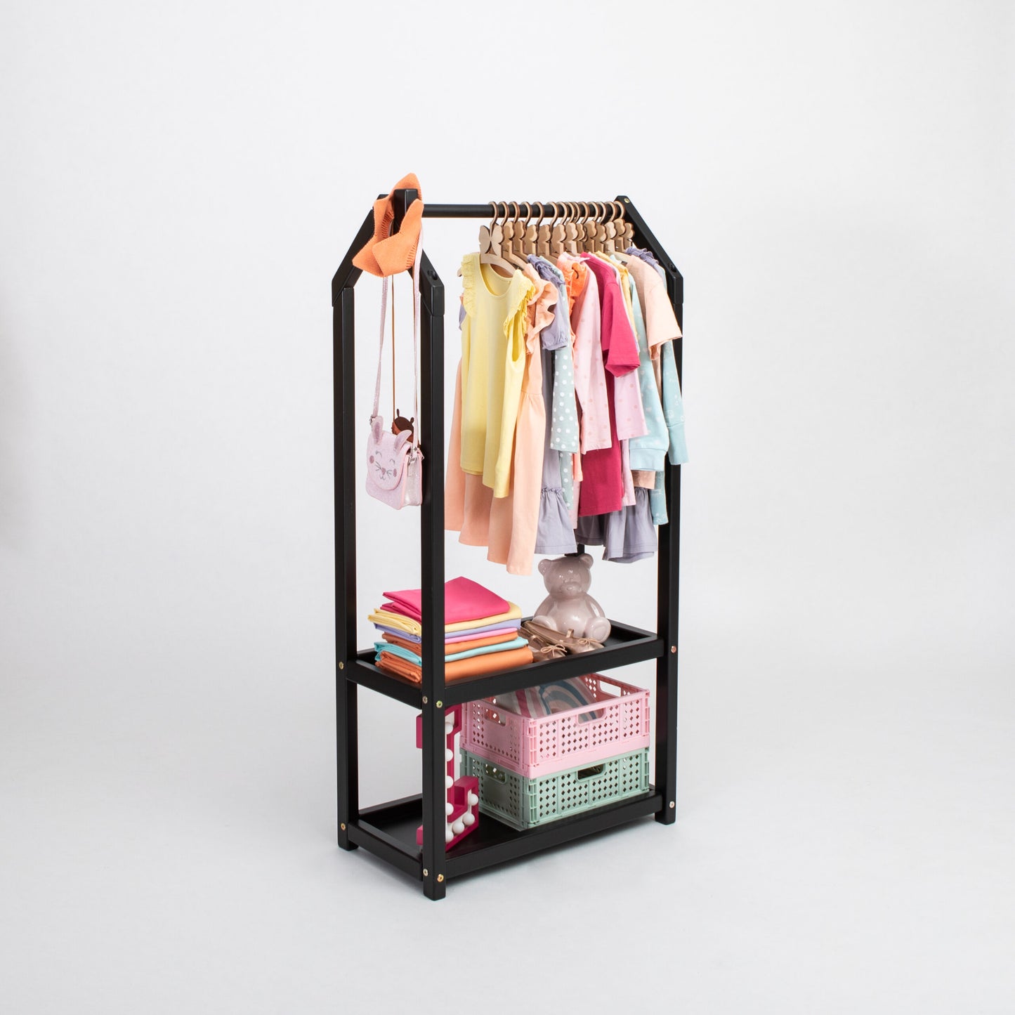 House Shaped Clothing Rack with Storage - VentureKids