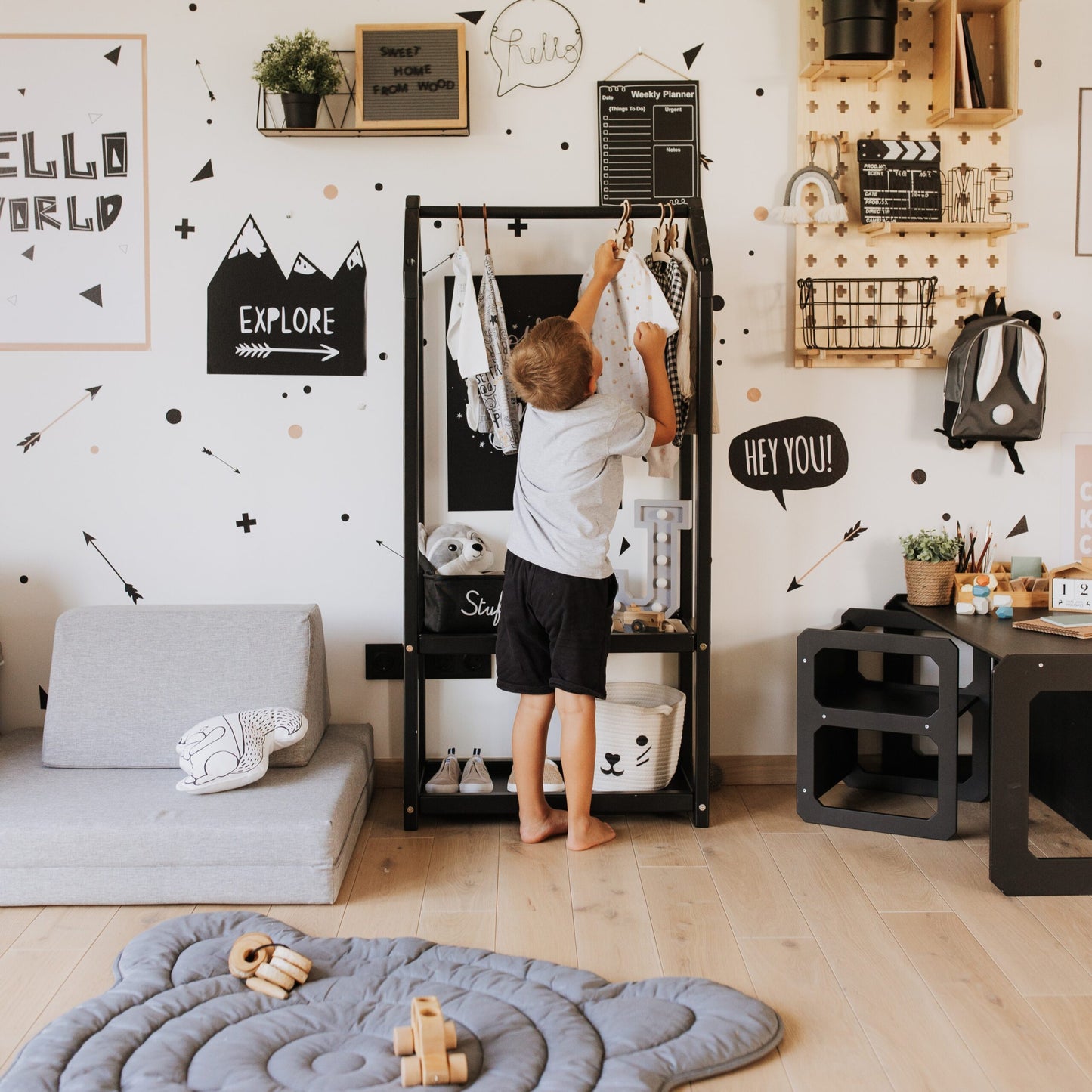 House Shaped Clothing Rack with Storage - VentureKids