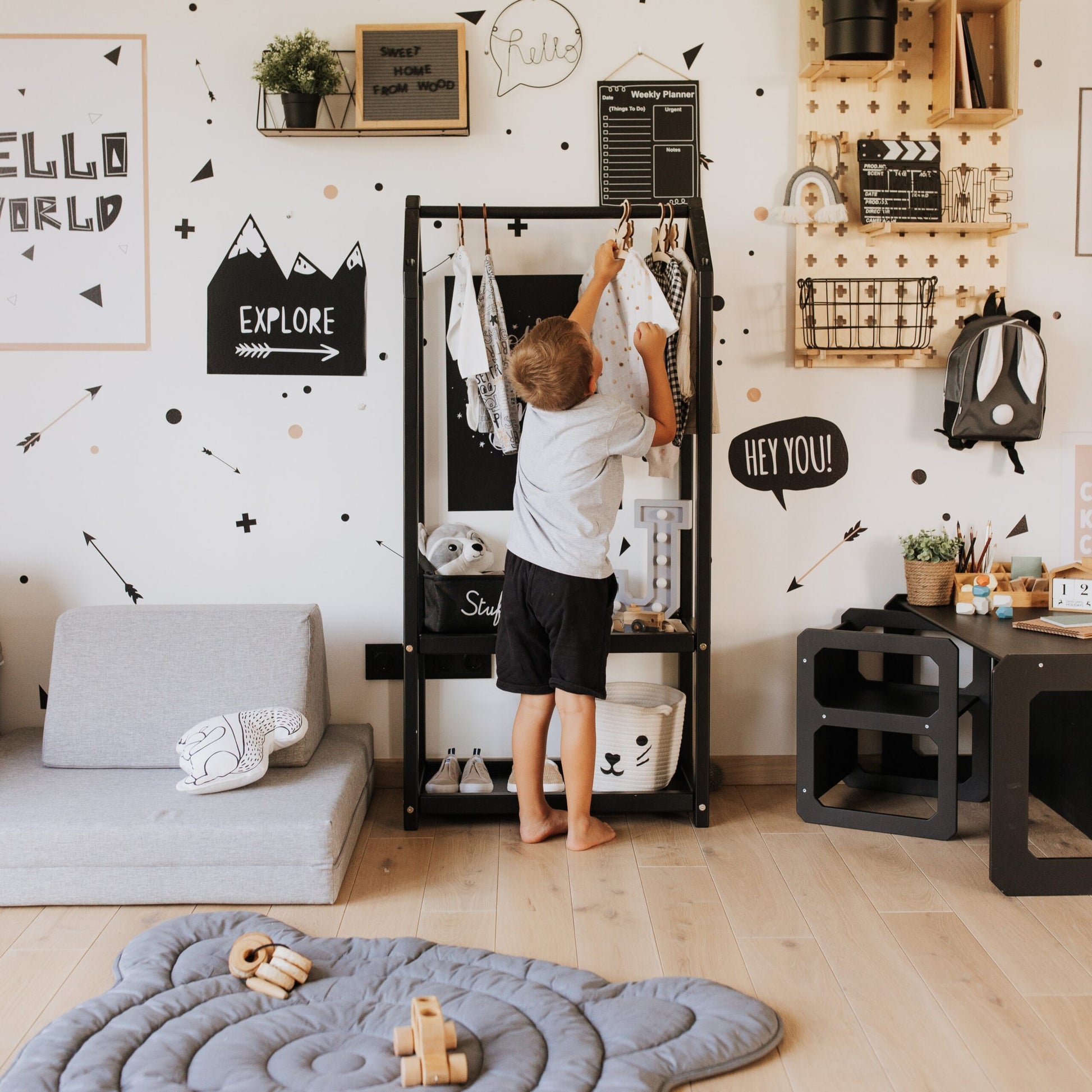 House Shaped Clothing Rack with Storage - VentureKids