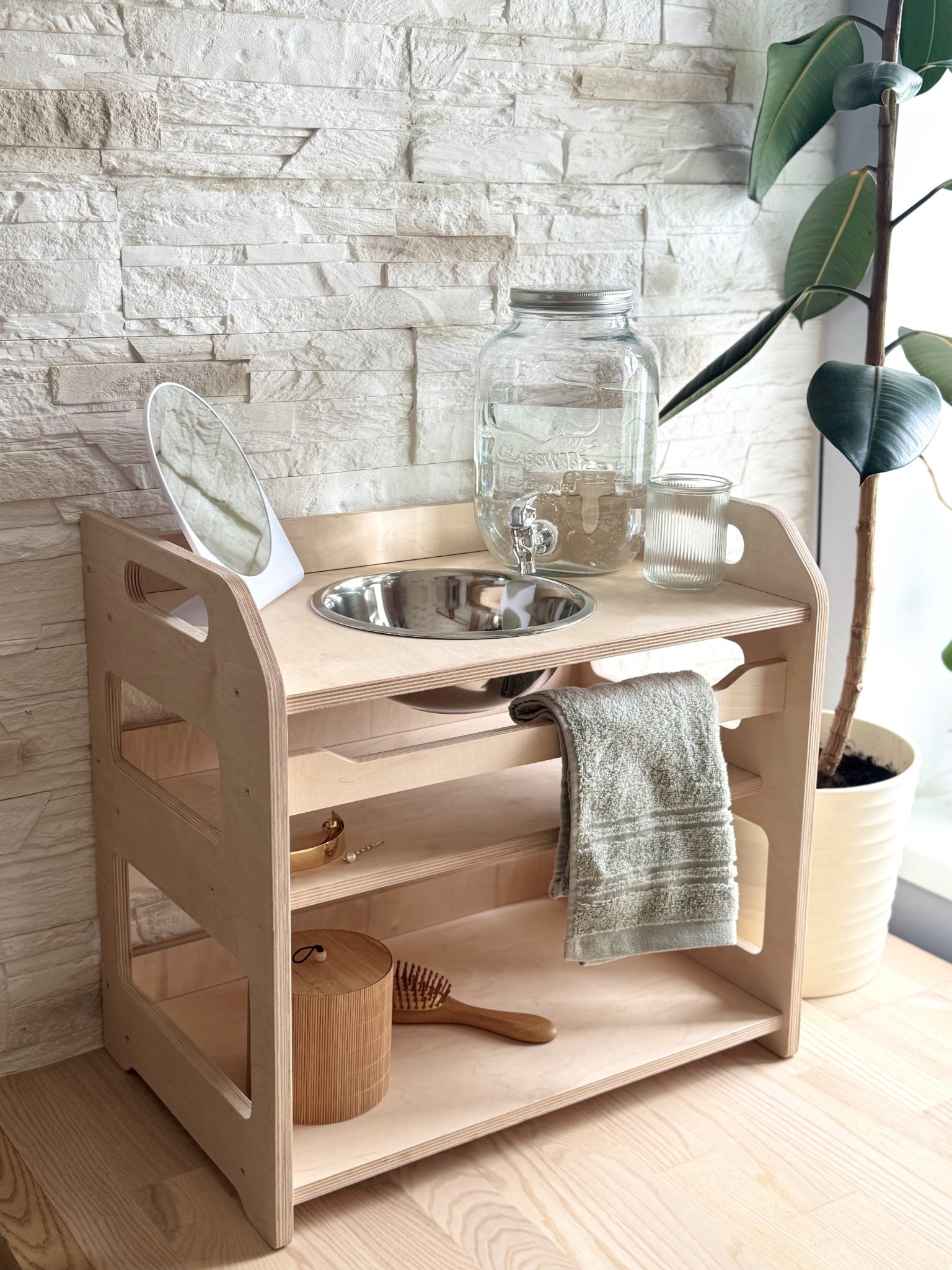 Montessori Wooden Washbasin With Storage for Kids - Small