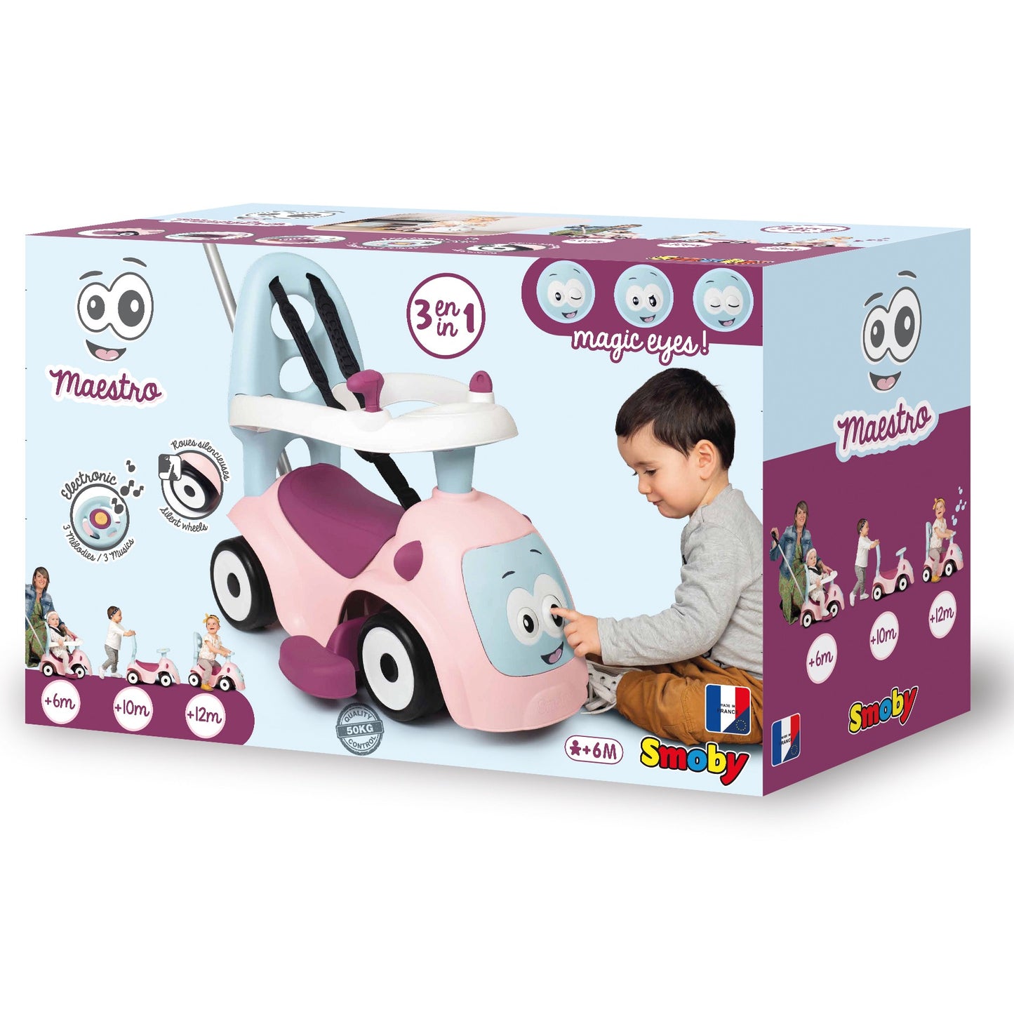 Åkbil Maestro 3 i 1 - Rosa - VentureKids