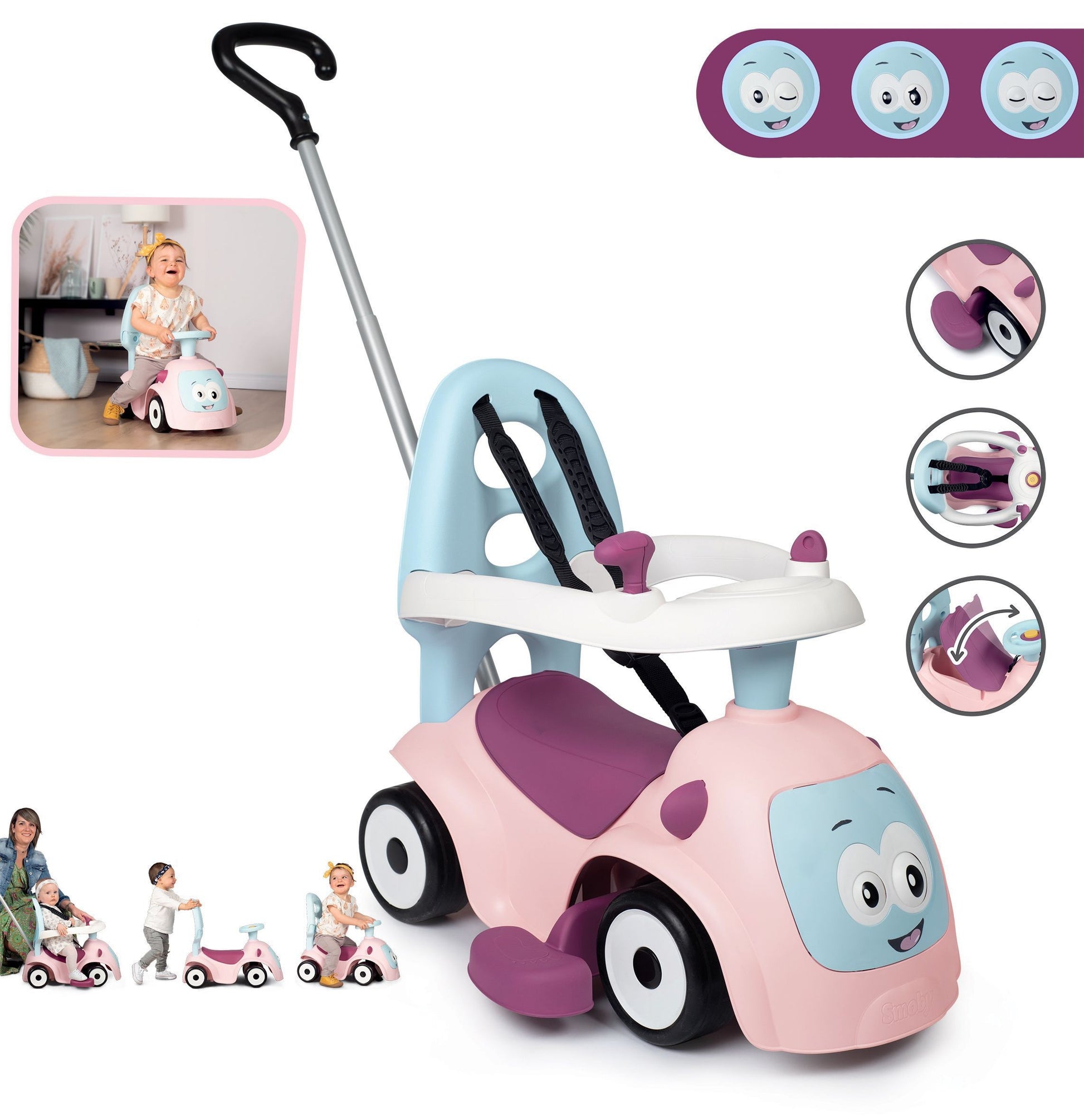 Åkbil Maestro 3 i 1 - Rosa - VentureKids