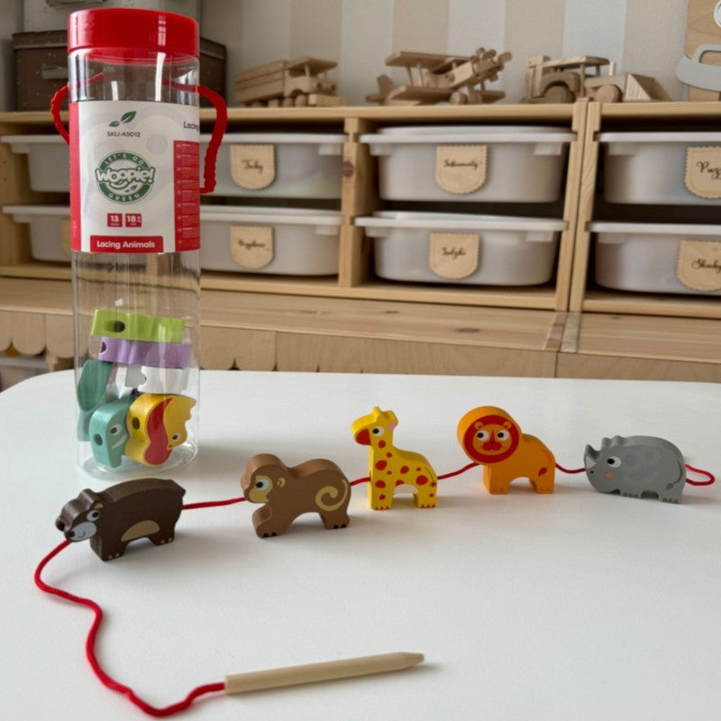 Safari Animal Shaped Wooden Threading Blocks - VentureKids