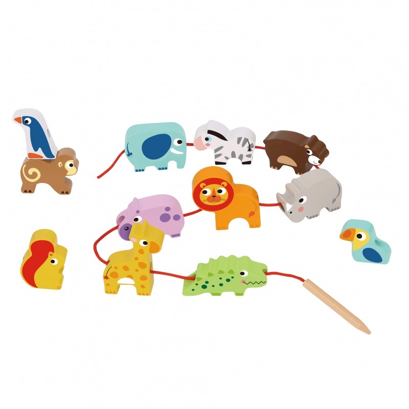Safari Animal Shaped Wooden Threading Blocks - VentureKids
