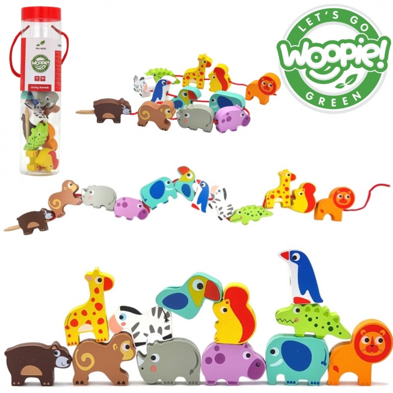 Safari Animal Shaped Wooden Threading Blocks - VentureKids