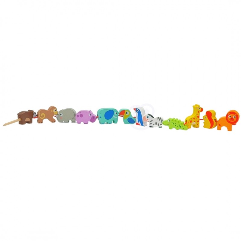 Safari Animal Shaped Wooden Threading Blocks - VentureKids