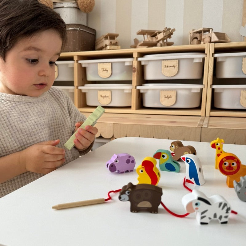 Safari Animal Shaped Wooden Threading Blocks - VentureKids