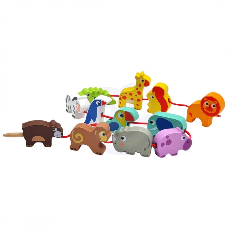 Safari Animal Shaped Wooden Threading Blocks - VentureKids