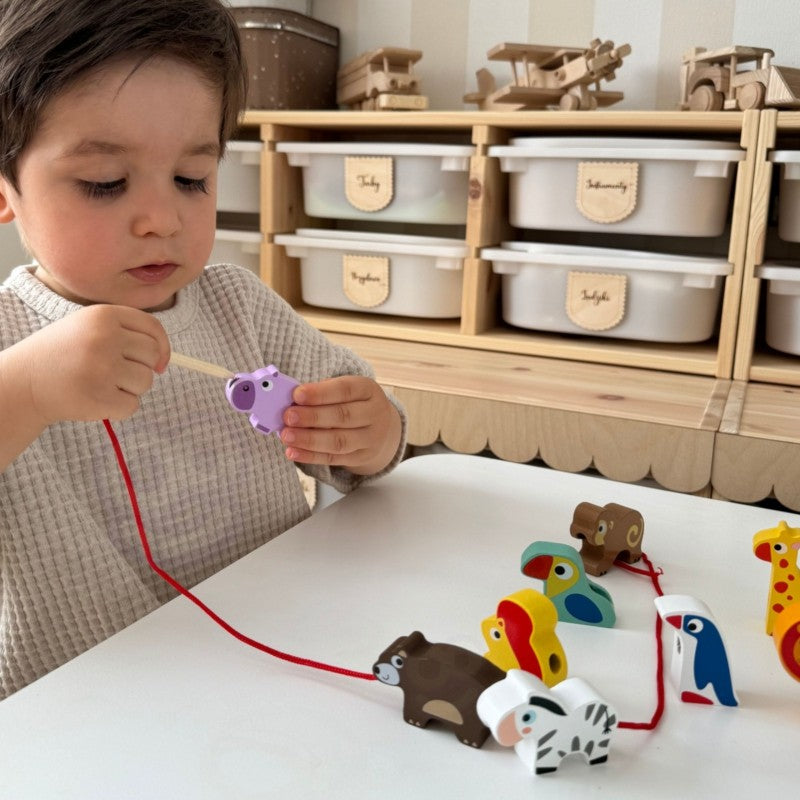 Safari Animal Shaped Wooden Threading Blocks - VentureKids