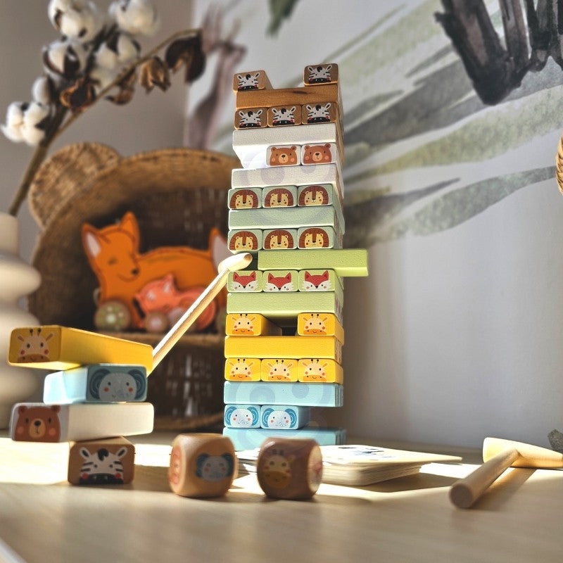 Shaky Tower skicklighetsspel med djur - VentureKids