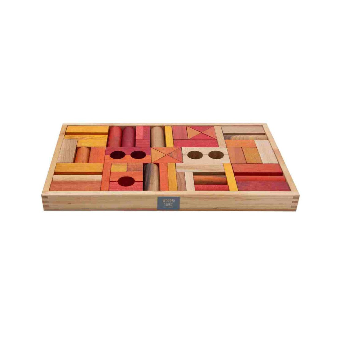 Wooden Blocks in a Box – Warm Colors, 54 Pieces - VentureKids