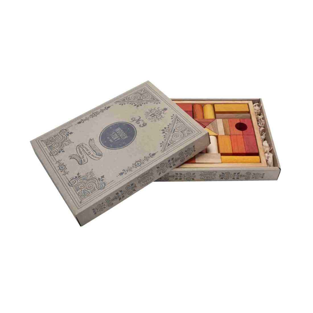 Wooden Blocks in a Box – Warm Colors, 30 Pieces