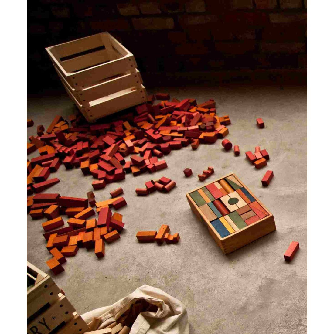 Wooden Blocks in a Box – Warm Colors, 54 Pieces - VentureKids